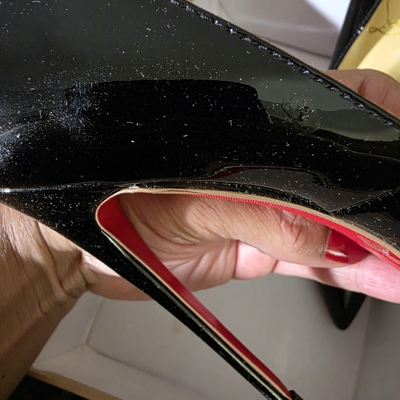 Christian Louboutin Sz 37 Black Stiletto Heels Needs Glue Repair Sole Lifting - Picture 7 of 14